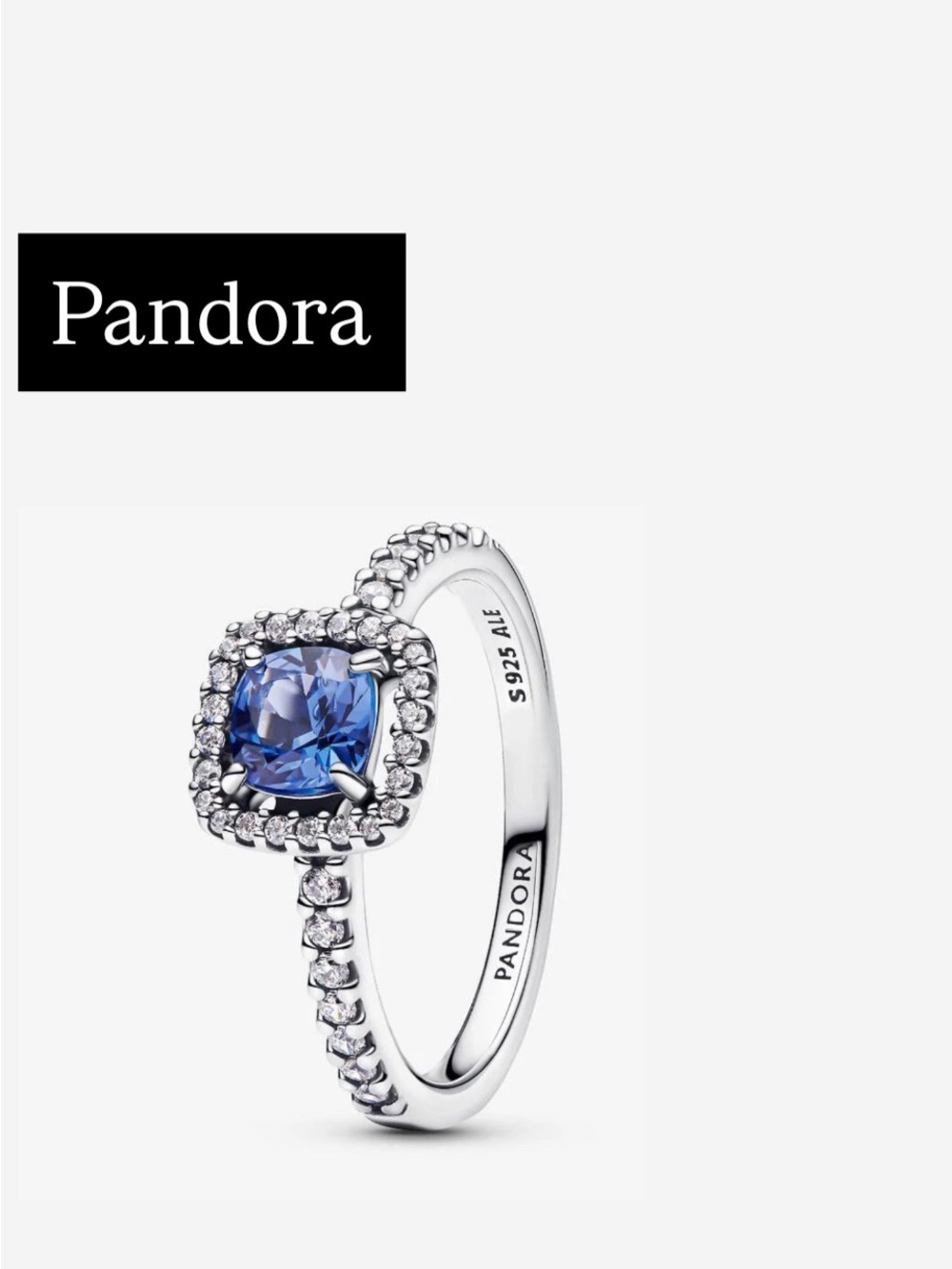 Pandora Sterling Silver Ring with Deep Blue Center Stone and Halo NIB